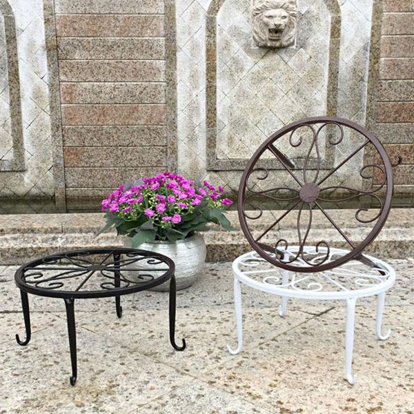

planters & pots wrought iron plant stand flower balcony pot rack durable round metal shelf home garden indoor display bonsai holder