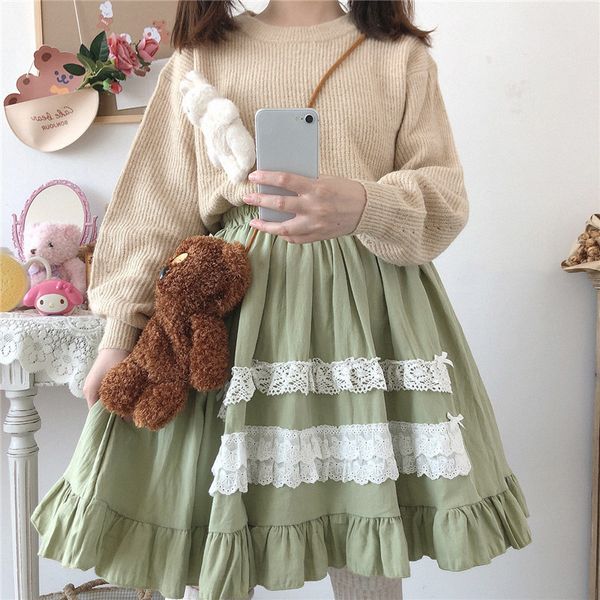 

japanese kawaii fashion women mini vintage ruffle lace bow lolita soft girls female white pleated short tutu skirt, Black