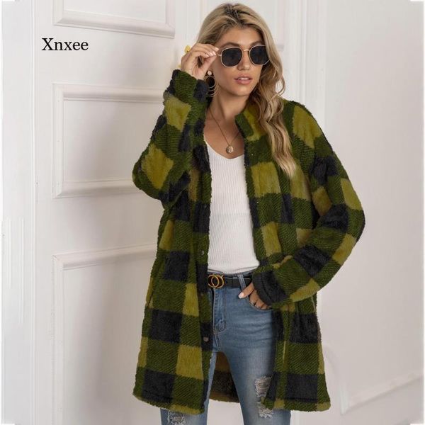

women's jackets plaid wool coat long jacket woman overcoat fashion sleeve coats women autumn winter casual girls female streetwear, Black;brown