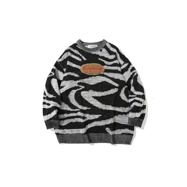 

sweater knit towel embroidered letter zebra ted men's bf fashion loose round neck t shirt long sleeve, White;black