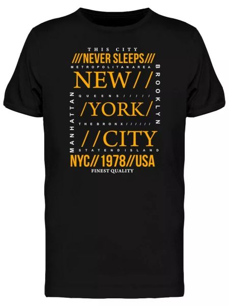 

new york never sleeps typography men's tee -image by shutterstock, White;black