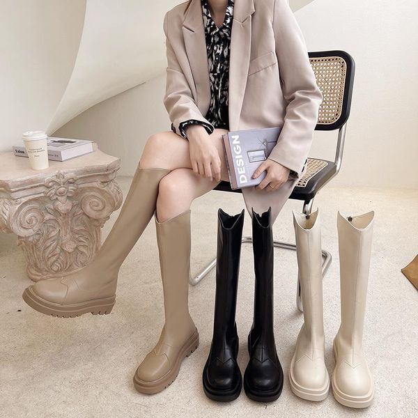 

boots women 2021 autumn shoes winter footwear clogs platform round toe thigh high heels zipper rubber white o, Black