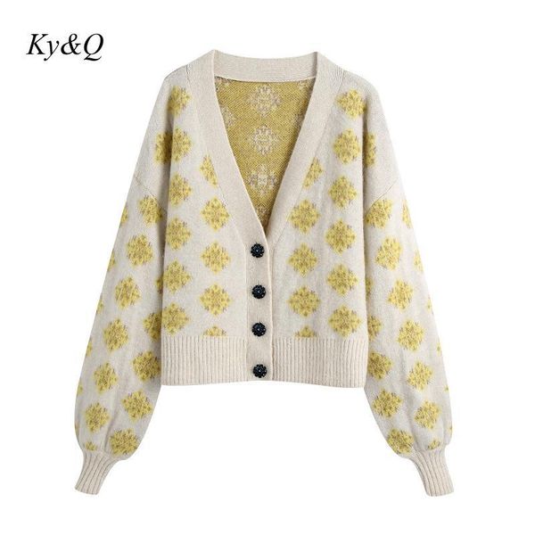 

runway design women luxury winter single breasted cardigans 2021 v-neck jacquard knitted sweater clothes coat jacket women's knits & te, White