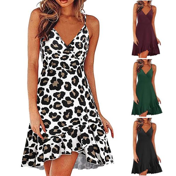 

casual dresses summer floral print short dress women elegant sleeveless sling party 2021 bohemian v neck loose vintage slim beach, Black;gray