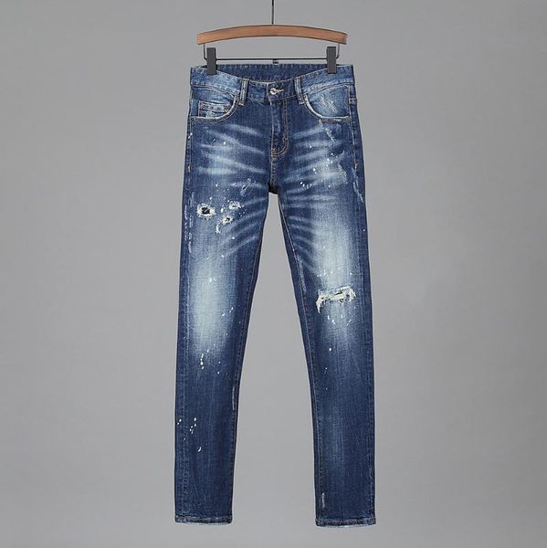 

men's jeans european style brand men stretch elastic slim denim mens casual washed blue pockets skinny for man 8233