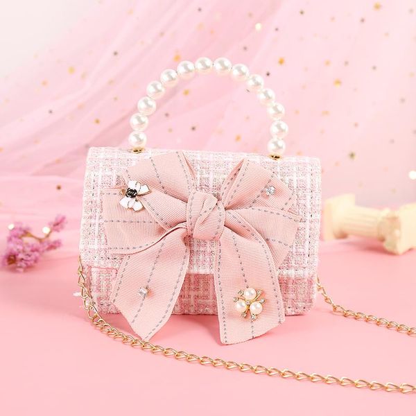 

purse korean kids purses and handbags mini crossbody cute girls pearl hand bags tote little girl small coin pouch party gift, White
