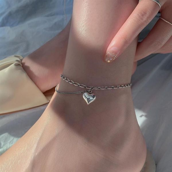 

anklets female love simple fashion niche design feeling ins thai silver restoring ancient ways web celebrity summer accessories, Red;blue