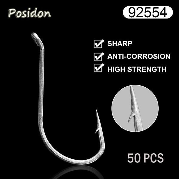 

posidon 50 pcs/pack 92554 stainless steel ocs fish hooks offset long shank fishing