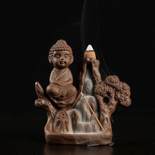 

fragrance lamps buddha incense burner home decor ceramic smoke backflow cone censer stick holder + 10 pcs cones teahouse ornament