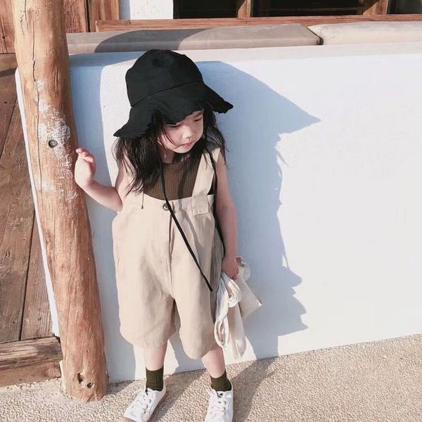 

girls suit summer new baby girl clothes japanese and korean style sleeveless vest +overalls childrens clothing sets, White