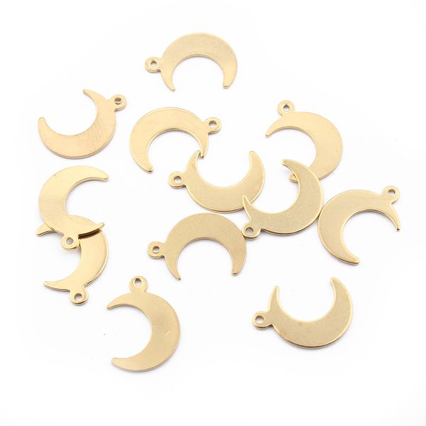 

50pcs mini charms moon pendant statement raw brass jewelry fashion women bracelet necklace warring making parts findings 11x16m, Bronze;silver
