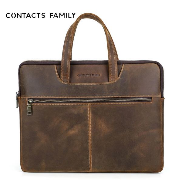 

briefcases luxury crazy horse skin cow genuine leather business men's briefcase male shoulder bag men messenger lapcomputer