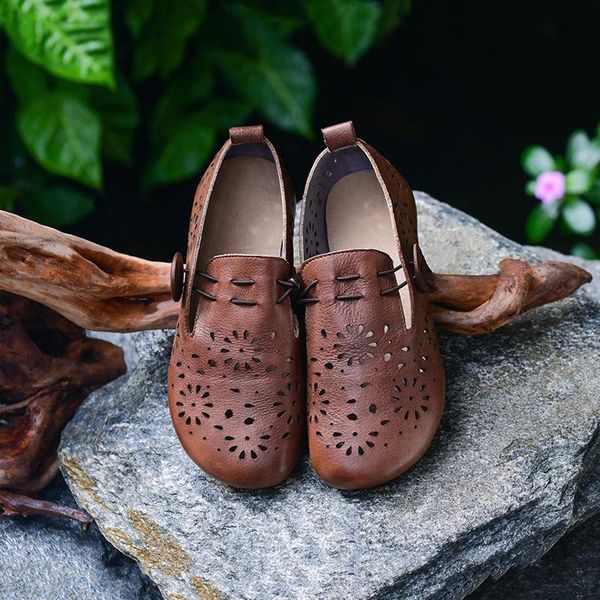 

anance women's shoes retro simple breathable leather flat bottom 2021 comfortable soft casual sandals, Black