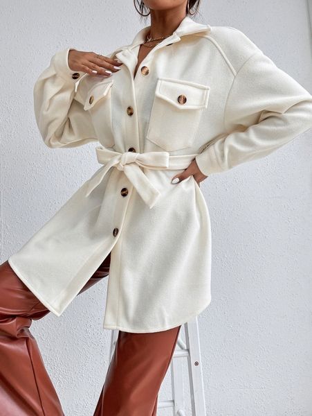 

flap pocket drop shoulder belted overcoat i71d#, Black