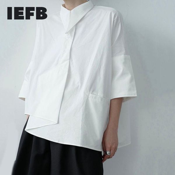 

/men's wear design shirt korean style irregular asymmetric niche half sleeve for male 2021 summer spring 9y3230 men's casual shirt, White;black