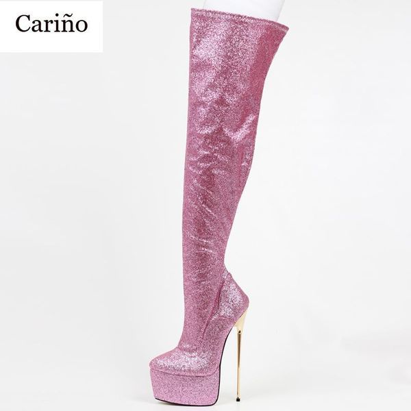 

fetish thigh high boots 22cm super heel platform pink glitter over-the-knee size 5-15 drop1, Black