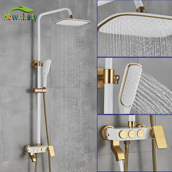 

white gold shower faucet set rainfall head rose cold mixer taps 3-way outlet systems bathroom sets