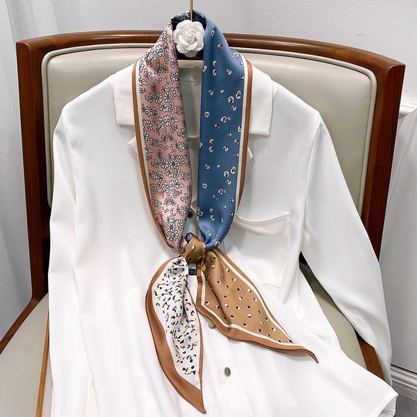 

scarves 2021 silk scarf women fashion leopard office lady neckerchief foulard femme hair tie bandana hijab, Blue;gray