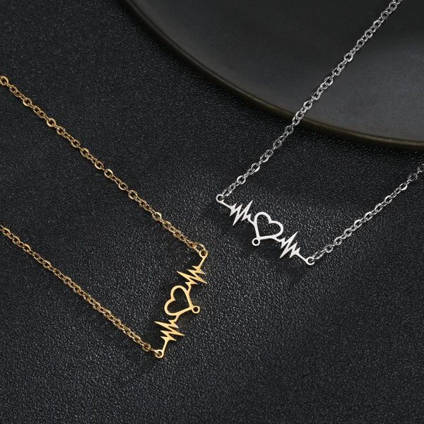 

chains 2021 fashionable and simple bohemian punk gothic style 316l stainless steel ecg male female couple necklace gift, Silver