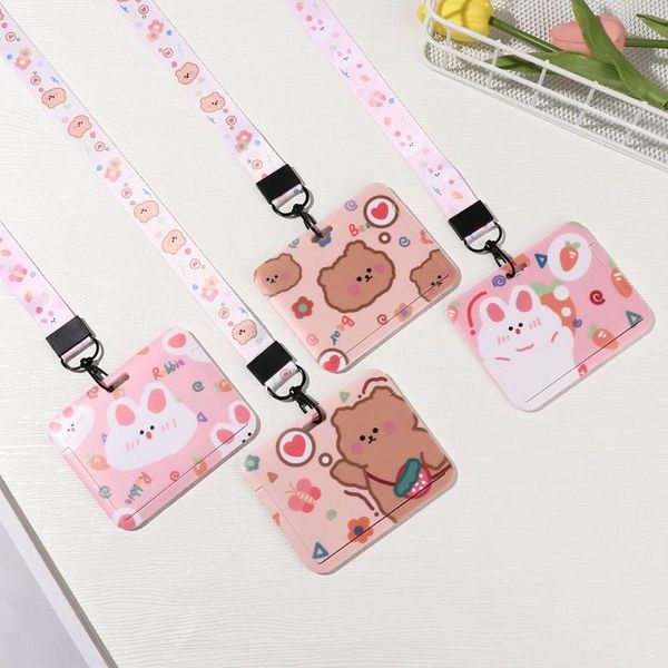 

card holders women's holder lanyard cardholder badge id girls cute bear certification bank pocard name cover female, Brown;gray