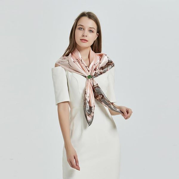 

scarves 2021 fashion floral print women hijab scarf kerchief silk satin head scarfs female 90*90cm square shawls and wraps neck, Blue;gray