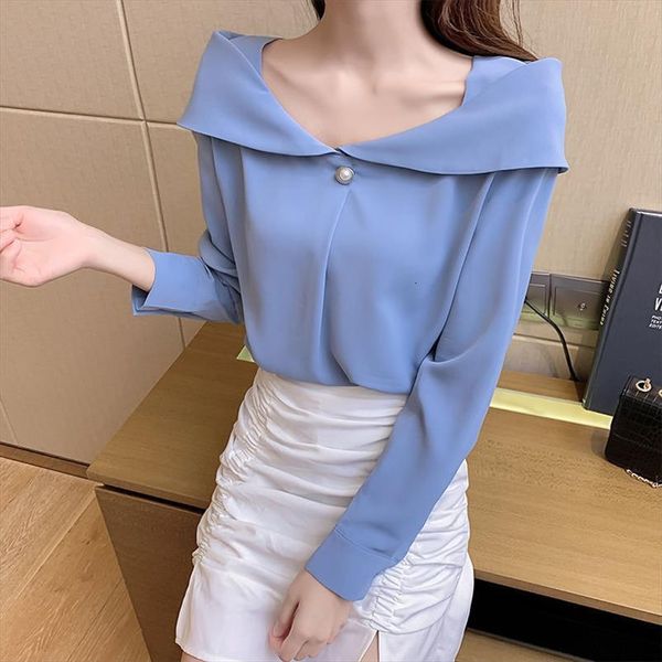 

chiffon long sleeve women shirt square collar blusas ropa de mujer, White