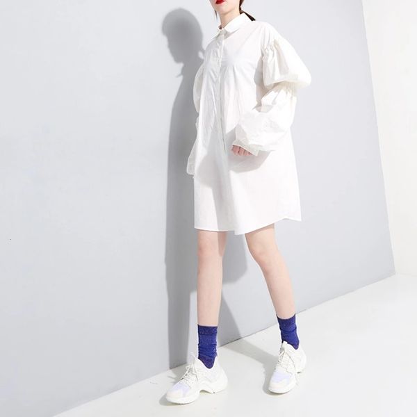 

europe and america spring white lantern pleated long sleeve shirt lapel, Black