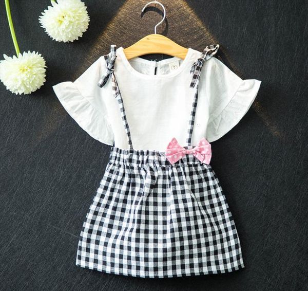 

brand set summer 3 4 5 7 9 years girl clothing white short sleeve t shirt plaid skirt toddler