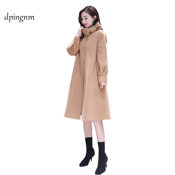 

women's wool & blends 2021 winter women long woolen coat woman hight quartity fashion lady thin solid brand female jacket, Black