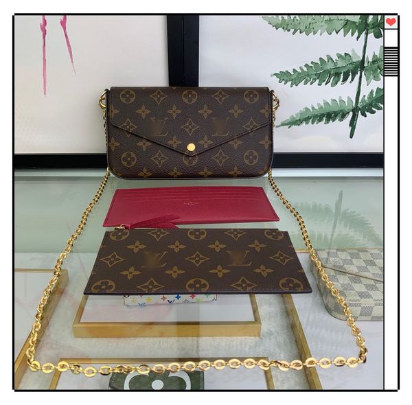 

518 gglvlouisvittonyslvutton3 pcs/set favorite multi pochette accessories women crossbody purse messenger bags, Red;black