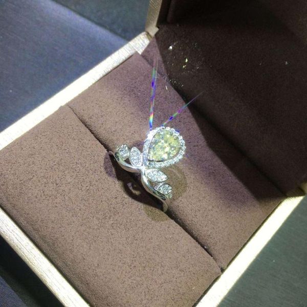 

cluster rings inbeaut 2021 vvs1 d color yellow moissanite wedding bud ring excellent cut pass diamond test 1.2 water drop stone, Golden;silver