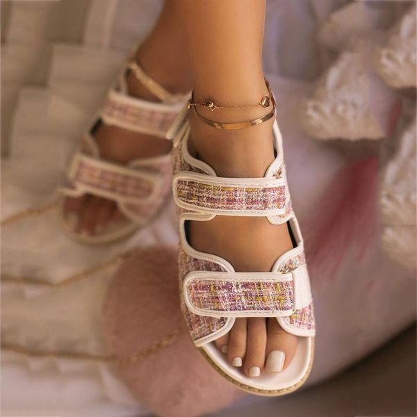 

plaid flat sandals women 2021 leisure shoes summer ladies open toe outdoor hollow out casual sandalias mujer, Black