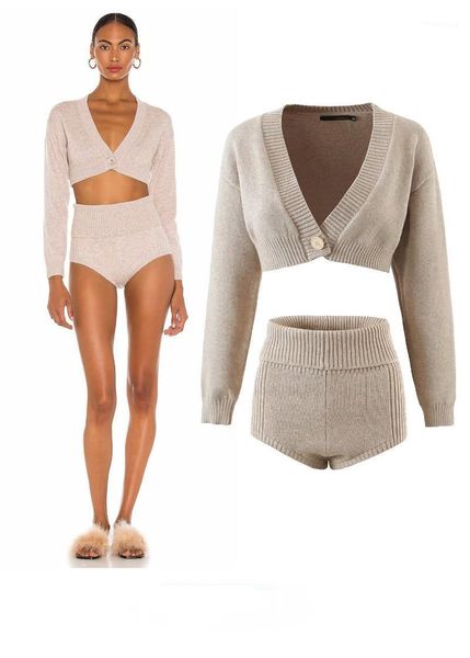 

women's tracksuits 2021 summer products european and american style one button knit cardigan + shorts set w057 9793, Gray