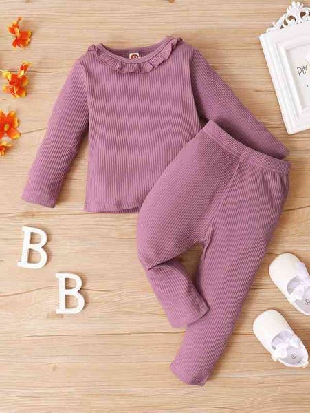 

baby ruffle trim tee & leggings she, White