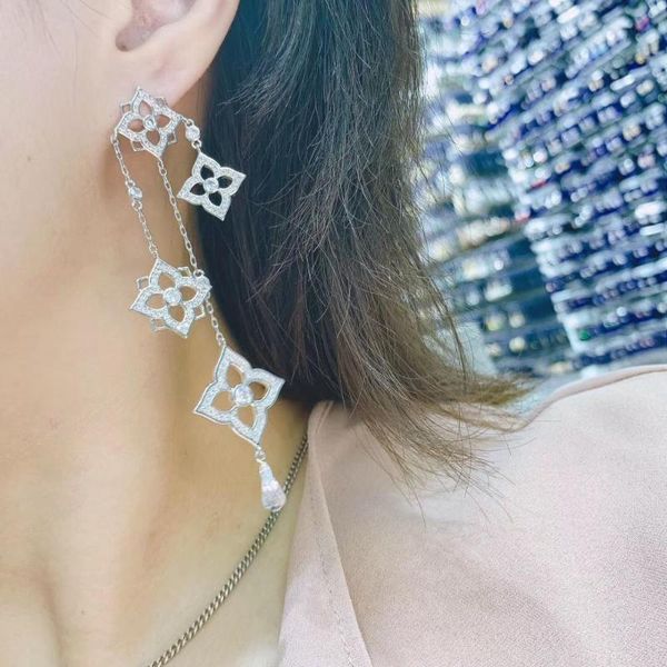 

dangle & chandelier trendy luxury long tassels earrings for women wedding cubic zircon crystal african dubai bridal earring e10060, Silver
