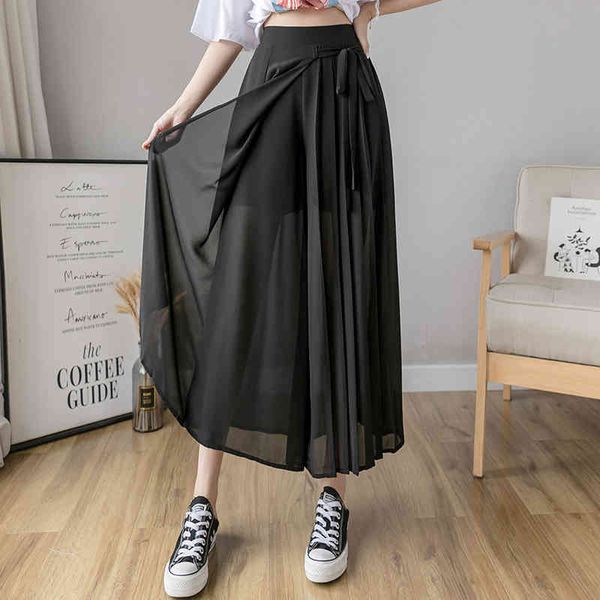 

loose high waist pants summer korean-style pleated chiffon trousers plus size 4xl casual skirt harajuku 96d 210420, Black;white