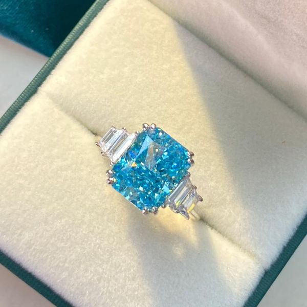 

flower cut 4ct aquamarine diamond ring 100% original 925 sterling silver engagement wedding band rings for women party jewelry cluster, Golden;silver