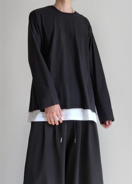 

men's t-shirts long sleeve t-shirt spring and autumn casual loose large versatile tailoring layered fashion, White;black