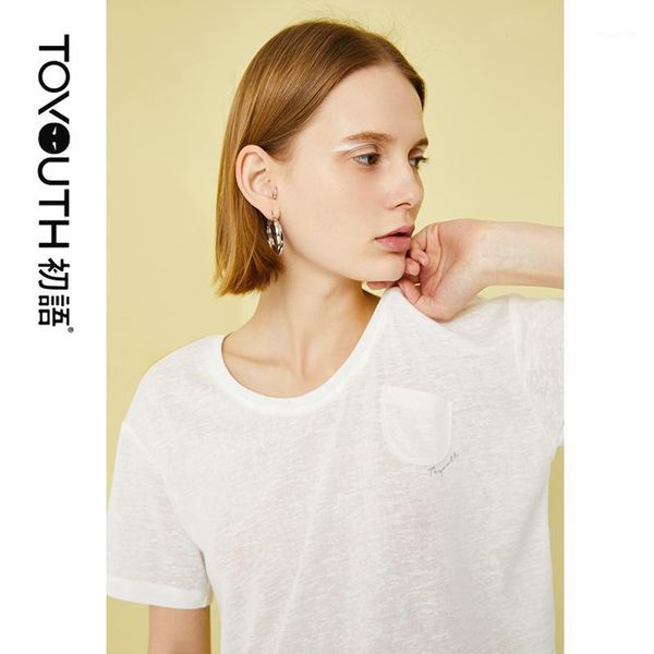 

toyouth friends t shirt women t-shirts cotton solid simple pocket vintage tshirts white short sleeve women's t-shirt