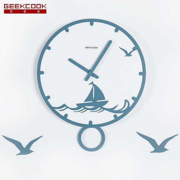

wall clocks 14 inch wooden clock creative landscape mute circular blue sea green grass fashion nordic senior style household decoration