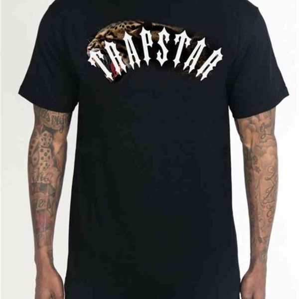 

trapstar london beast mode leopard short sleeve t shirt black size s m  bnwt male brand teeshirt men summer cotton t shirt, White;black