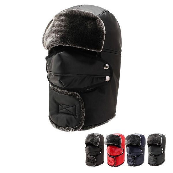 

berets winter men bomber hats women fur warm ear flaps pu leather for fashion hat earflap caps, Blue;gray