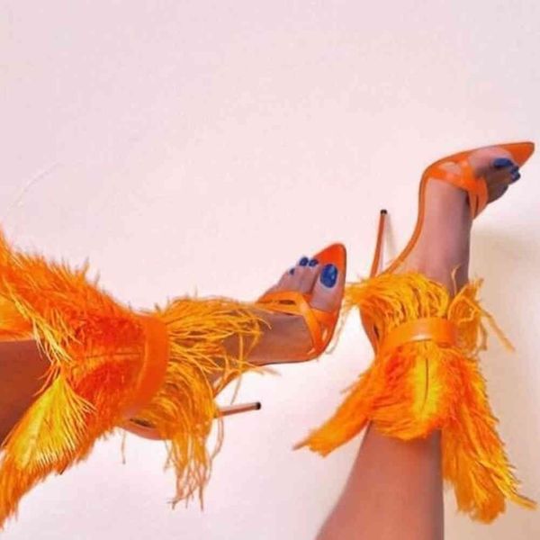 

sandals brand female summer high heels open toe shoes luxury feather stiletto women design sandals, Black