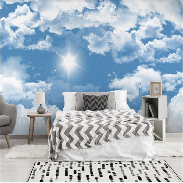 

wallpapers minimalist bedroom mediterranean blue sky white clouds seagull children's room background wall paper home decor mural