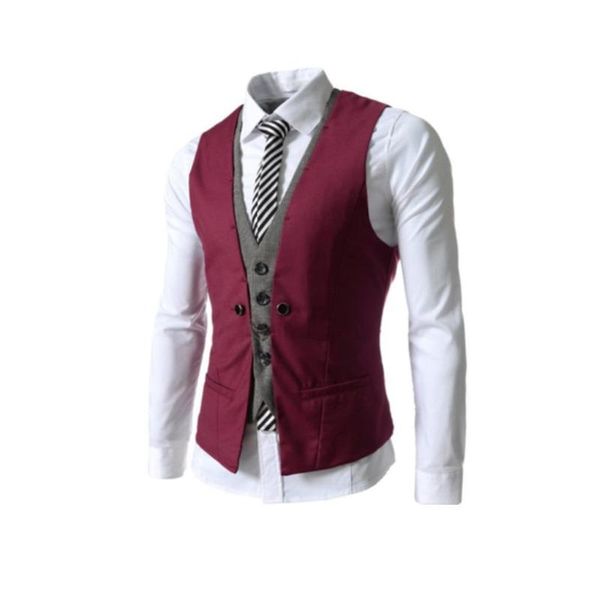 

men's vests men sleeveless v neck single-breasted slim gilet business suit waistcoat, Black;white