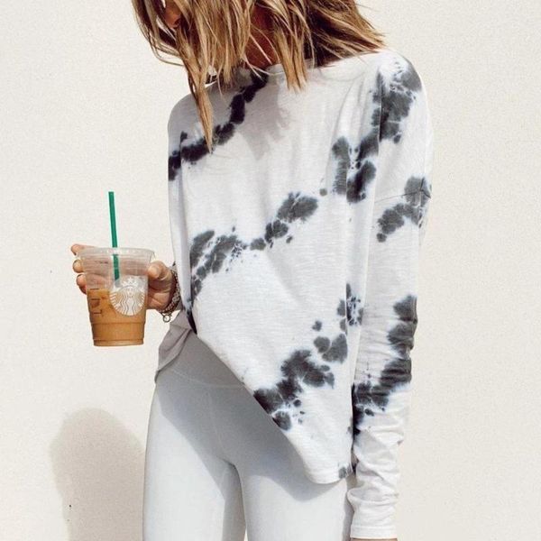 

women's t-shirt color print 2021 autumn winter aesthetic tee o-neck casual graphic tees loose plus size xxxl female long sleeve clothes, White