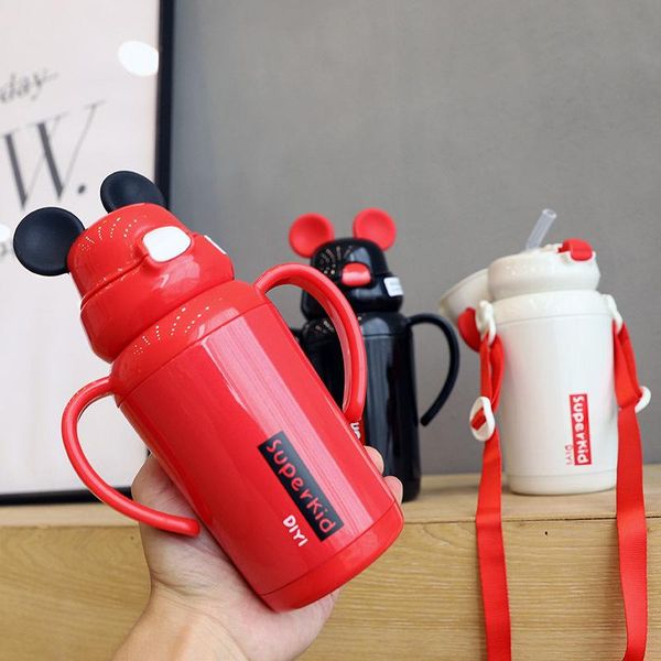 

350ml stainless steel insulated cup for children with straw inclined across water portable bottle boys and girls bottles
