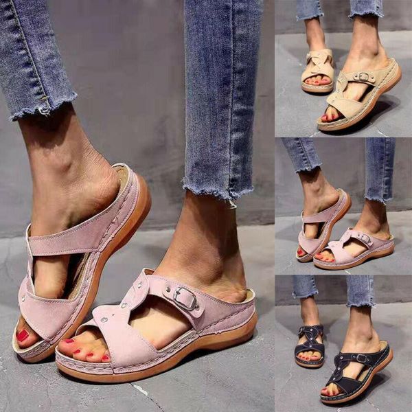 

sandals womens slip on comfy ladies orthopedic mules slippers summer flat shoes, Black