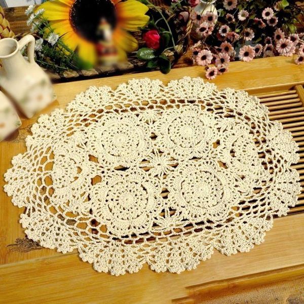 

table runner oval placemat place mat vintage hand crochet cotton lace doilies floral