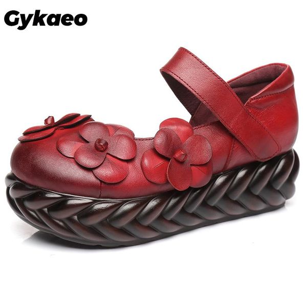 

dress shoes women pumps autumn high heels wedge flower genuine leather platform ankle strap handmade floral, Black